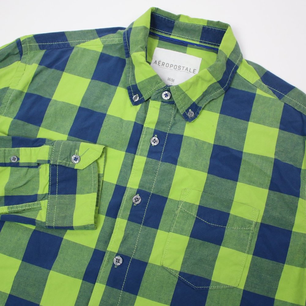 Aeropostale Mens Medium Plaid Pocket Button Down Shirt